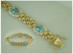 STERLING SILVER BLUE TOPAZ & DIAMOND BRACELET - Picture 1 of 2
