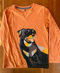 Tea Collection Long Sleeve Orange Tee Shirt Dog Rottweiler Size 14 - Picture 1 of 3