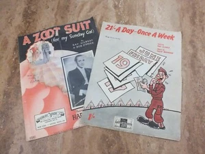 2 Vintage c1941 Sheet Music A Zoot Suit  & 21/- A Day -Once A Week  Prop Display - Picture 1 of 3