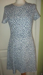 H&M DIVIDED WOMENS DITSY FLORAL SUMMER DRESS SIZE 10-12 BLUE MIX FIT & FLARE - Picture 1 of 5