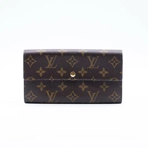 LOUIS VUITTON Sarah Brown Tan Monogram Coated Canvas Snap Flap Clutch Wallet '05 - Picture 1 of 12