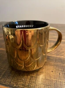 Starbucks 2019 Holiday 14 oz Gold Mermaid Scale Coffee Cup Mug - Picture 1 of 9