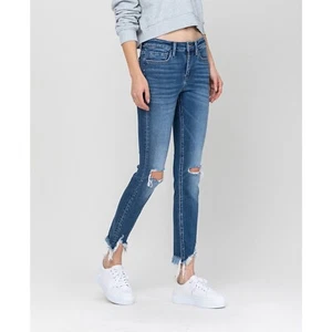 Pantalones de mezclilla ajustados al tobillo de tiro medio Vervet para mujer con dobladillo deshilachado azul talla 25 B4HP - Imagen 1 de 7