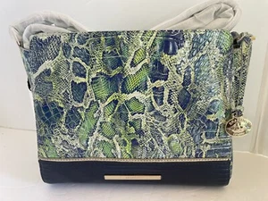 NWT Brahmin Carrie Green Viper Mackay Blue Medium Leather Tote Satchel Handbag - Picture 1 of 10