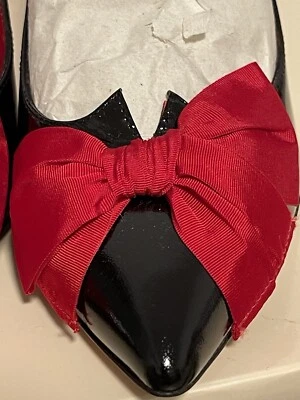 Moschino Barato y Chic Negro Charol Tacones Bomba Arco Rojo Hecho en Italia Foto 1 de 4