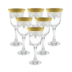 Elegante vajilla moderna hecha en vidrio, 9 oz. Vino Tinto, Juego de 6, Banda Plantilla Oro - Imagen 1 de 4