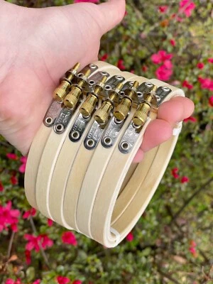 4" Wooden Embroidery Hoops, Set of 6 light wood hoops with brass screw - Image 1 of 4