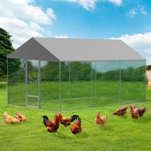 Full-size Walk In Chicken Coop Run Cage Rabbit Hutch Hen House Enclosure w Cover - Picture 1 of 22