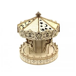 NEW! Ki-Gu-Mi Carousel Wooden Art 3D Puzzle DIY Model Building Kit Kids Toy Gift - Photo 1 sur 3