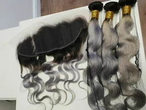 12A CABELLO HUMANO BRASILEÑO 1B / GRIS PLATEADO OMBRE 22 + 22 + 22 &18 PULGADAS 13X4 FRONTAL 390g - Imagen 1 de 6