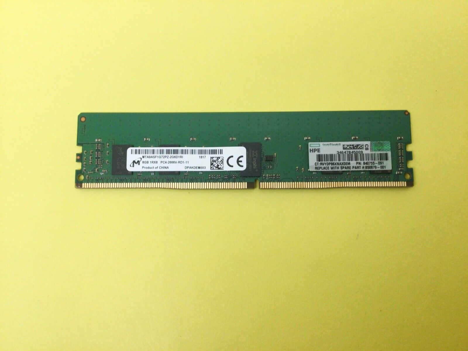 840755-091 HP 8GB (1x8GB) 1RX8 PC4-2666V DDR4 RSERVER MEMORY 815097-B21. Available Now for $16.00