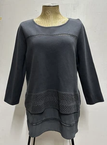 Ann Taylor Damen Gr. Large grauer Baumwollpullover mit verziertem Besatz neu - Bild 1 von 10