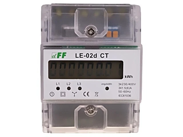 LE-02D-CT digital counter, DIN rail mounting, 3-phase, 4-wire LCD - Image 1 of 1