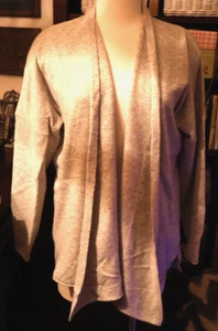 MUJER J. Cárdigan CREW Gris Claro 100% Cachemira Cable Frente Abierto GRANDE 15 - Imagen 1 de 5