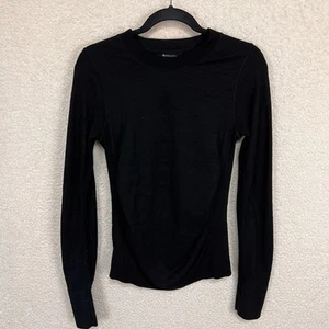 Athleta Wool Blend Top Women’s M Black Mesh Back Baselayer Seasmless Long Sleeve - Picture 1 of 10