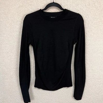 Athleta Wool Blend Top Women’s M Black Mesh Back Baselayer Seasmless Long Sleeve - Image 1 of 4