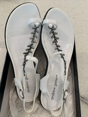 Andrew Geller White Size 7M Sandals With Metal Decorated Strap NIB - Image 1 of 4