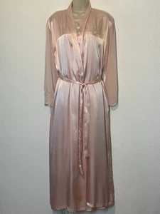 Vtg Etienne Peignoir Set Pastel Pink Satin & Chiffon Full Length Coquette Bride - Picture 1 of 15