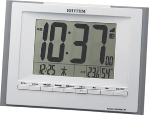 RHYTHM Hanging Clock Alarm Clock Radio Wave Digital Hanging Temperature - Picture 1 of 7