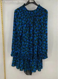 Kate Spade New York Womens Blue Black Floral Ruffle Smocked Mini Dress Size S - Picture 1 of 7