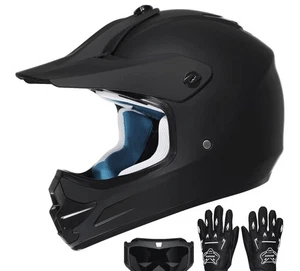 ROOZO FF601-2 Motocross Dirt Bike ATV Helmet DOT L Matte Black w/ Goggles Gloves - Bild 1 von 12