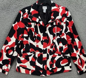 Chico's Jacket Womens Large Full Zip Red Black White Artsy Art Deco L/S Pockets - Picture 1 of 13
