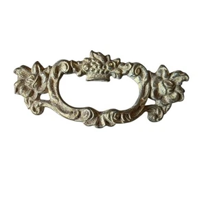 Tirador de cajón floral francés provecial ornamentado dorado mate vintage - Imagen 1 de 2