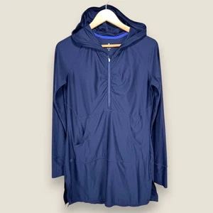 Athleta Wick It Wader Hooded Swim Cover Up Navy Blue Pockets UPF 50+ Women Small - Picture 1 of 12