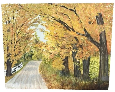 Pintura al óleo vibrante paisaje otoño de colección sobre lienzo otoño follaje árboles línea camino Foto 1 de 4