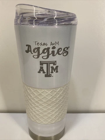 Texas A&M white clear stainless Drink Tumbler ATM Emblem w/ lid Aggies! - G1 Cover