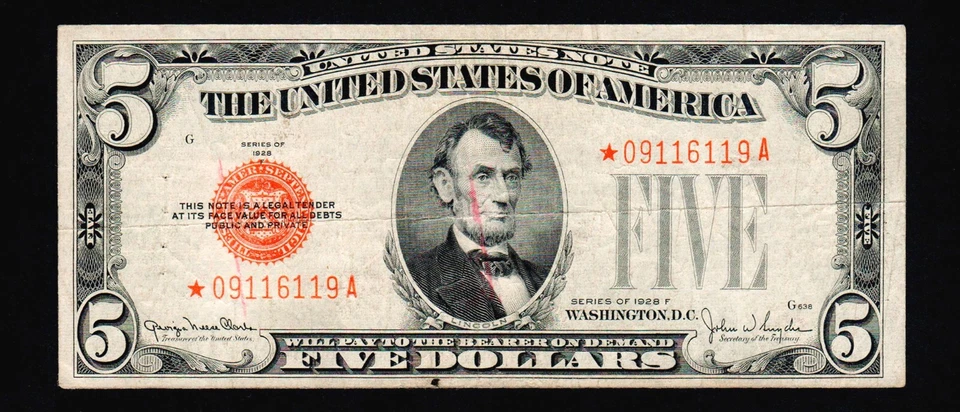 ⭐️$5 1928-F Red Seal United States Note STAR Free Shipping (H13) - Image 1 of 2