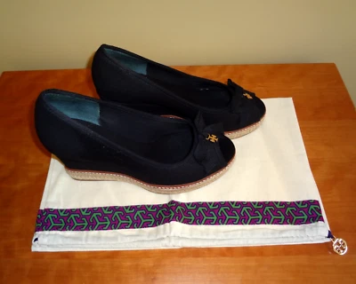 Tory Burch Jackie Negro Lona Alpargata Peep-toe Cuña Bombas en Talla 8M Foto 1 de 4