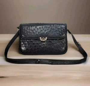 Vintage Fiorenza Genuine Ostrich Handbag Purse Black Gold-tone Hardware - Picture 1 of 23