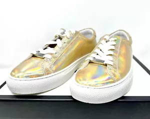 J/Slides Gold Metallic Leather Lacee Size 7 Women's Sneakers - Picture 1 of 3