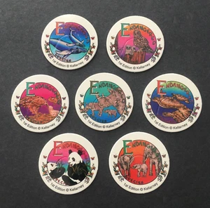7x Endangered Species Animals Pogs Milk Caps 1st Edition Kellarney Game Pieces - Picture 1 of 10