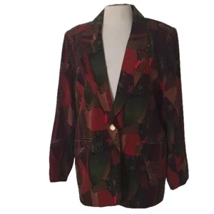 Blazer vintage Ann Taylor talla 16 aprox rojo multicolor 100 % seda - Imagen 1 de 8