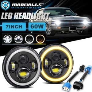 Pair 7" LED Headlights Hi/Lo Beam DRL Angel Eyes for Ford F-250 F-350 1961-1977 - Foto 1 di 12