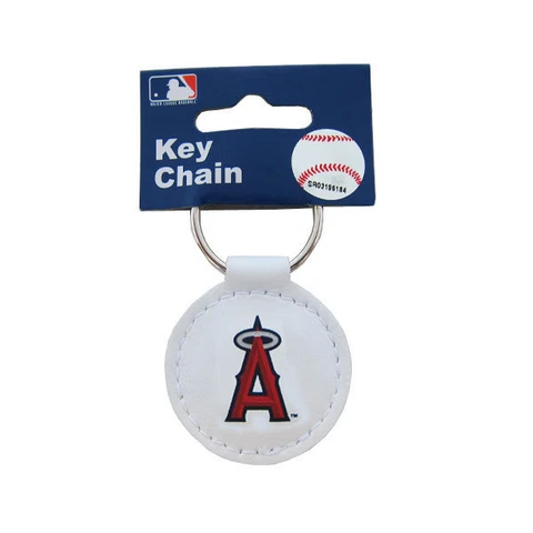 New MLB Los Angeles LA Angels White Genuine Leather Keychain Keyring Cover
