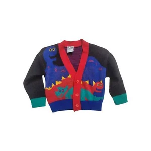 Vintage Boys Cardigan Knit Acrylic 3 Tow Away Zone Dragons - Picture 1 of 3