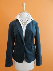New Talbots Size 10P Tartan Blue One Button Velveteen Peplum Jacket Blazer - Picture 1 of 12