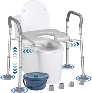 500lbs Raised Toilet Seat with Handles - Width & Height Adjustable Elevated - Picture 1 of 6