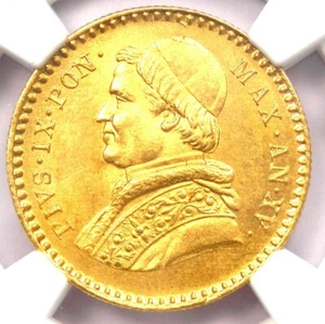 1860 Italy Papal States Pius IX Gold 2.5 Scudi Coin - NGC MS66 (Gem BU) - Rare! - Picture 1 of 7