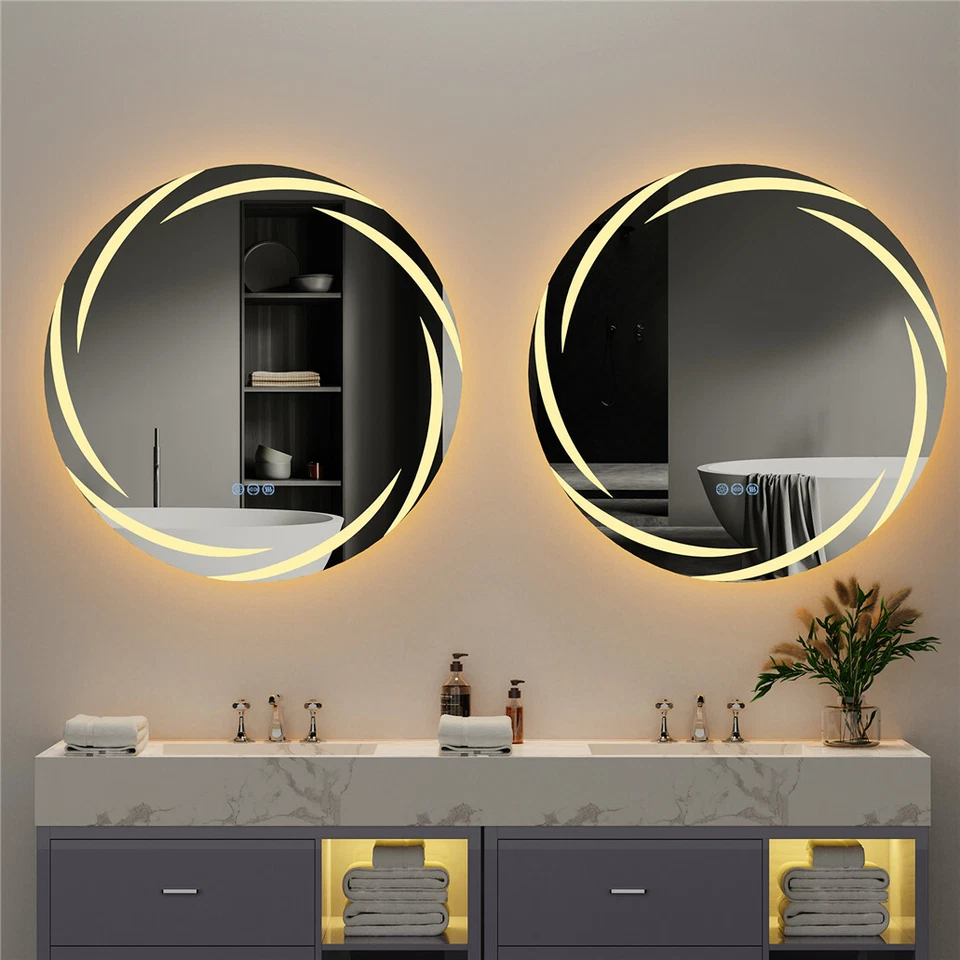 LUVODI 60/80cm Round Wall LED Illuminated Bathroom Mirror Backlight HD Vanity Makeup