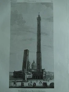 1845 Zuccagni-Orlandini Veduta delle Due Torri di Bologna Garisenda e Asinelli - Foto 1 di 2