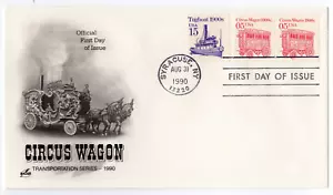 Scott #2452 & 2260 Circus Wagon (08/31/1990) Artcraft Coil Pair FDC Syracuse NY - Picture 1 of 2