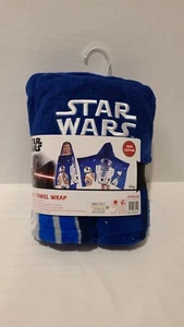 NWT Kids STAR WARS HOODED TOWEL WRAP R2-D2 & BB-8-Beach-Pool-Blue-Galaxy-Travel - Picture 1 of 4