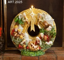 CANDELA ARTISTICA NATALIZIA A FORMA DI PRESEPE SU CERCHIO - diametro cm. 30