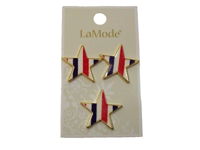 Red, White, Blue Star Metal Buttons x 3 Pieces La Mode Shank American Stripe B43 - Image 1 of 4