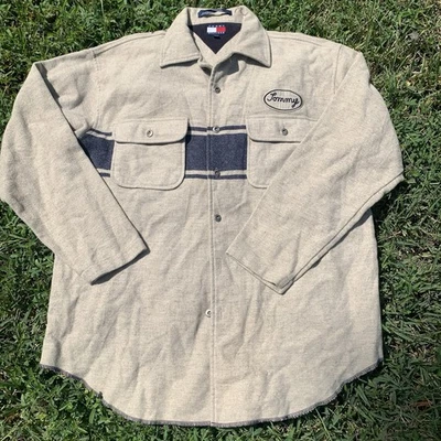 Camisa Tommy Hilfiger De Colección 99’ Para Hombre Grande Abotonada Clásica Lana Logo L Foto 1 de 4