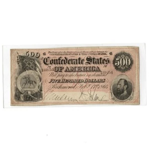 1864 Richmond VA $500 Confederate Note #18854 Average Circulated Paper Currency - Picture 1 of 3